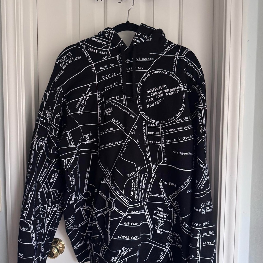 Supreme Black Hoodie with White Text Design